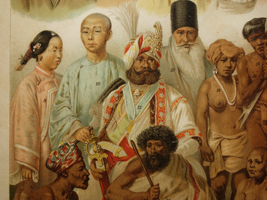 Oude prent van Aziatische volken Antieke illustratie Azië Antropologie Etnologie Etnografie
