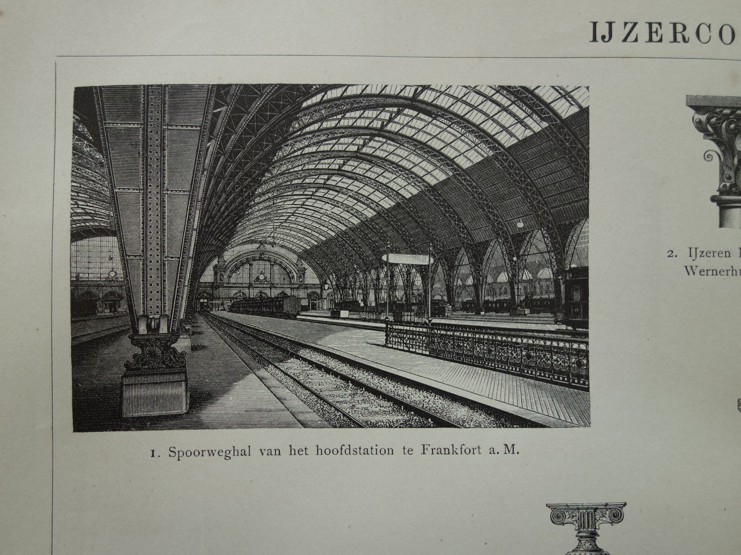 Antieke Architectuur Prent met Eiffeltoren 1912 originele oude Nederlandse print Ijzerconstructies Vintage illustratie