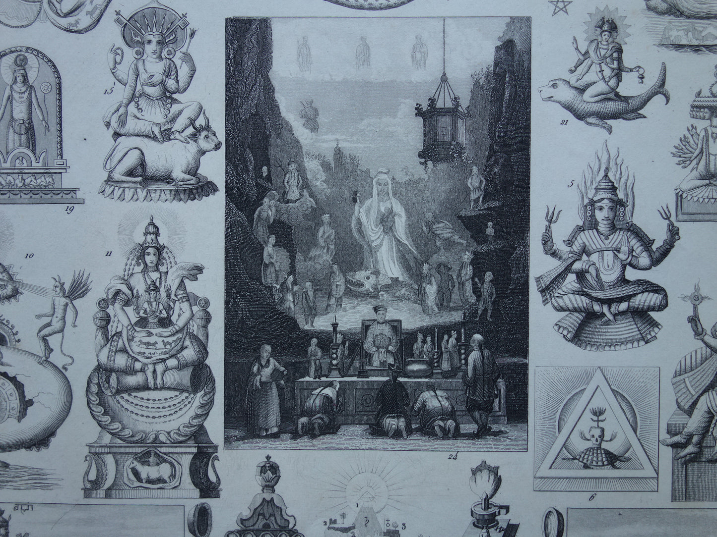 Über 160 Jahre alter Druck griechischer und römischer Götter Original antike Illustration Jupiter Zeus Europa Mars Venus Vintage Gott Religion Druck