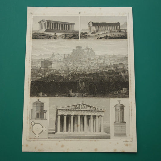 Griekse Tempels oude prent 1849 antieke illustratie architectuur Griekenland uit de oudheid vintage prints Akropolis van Athene