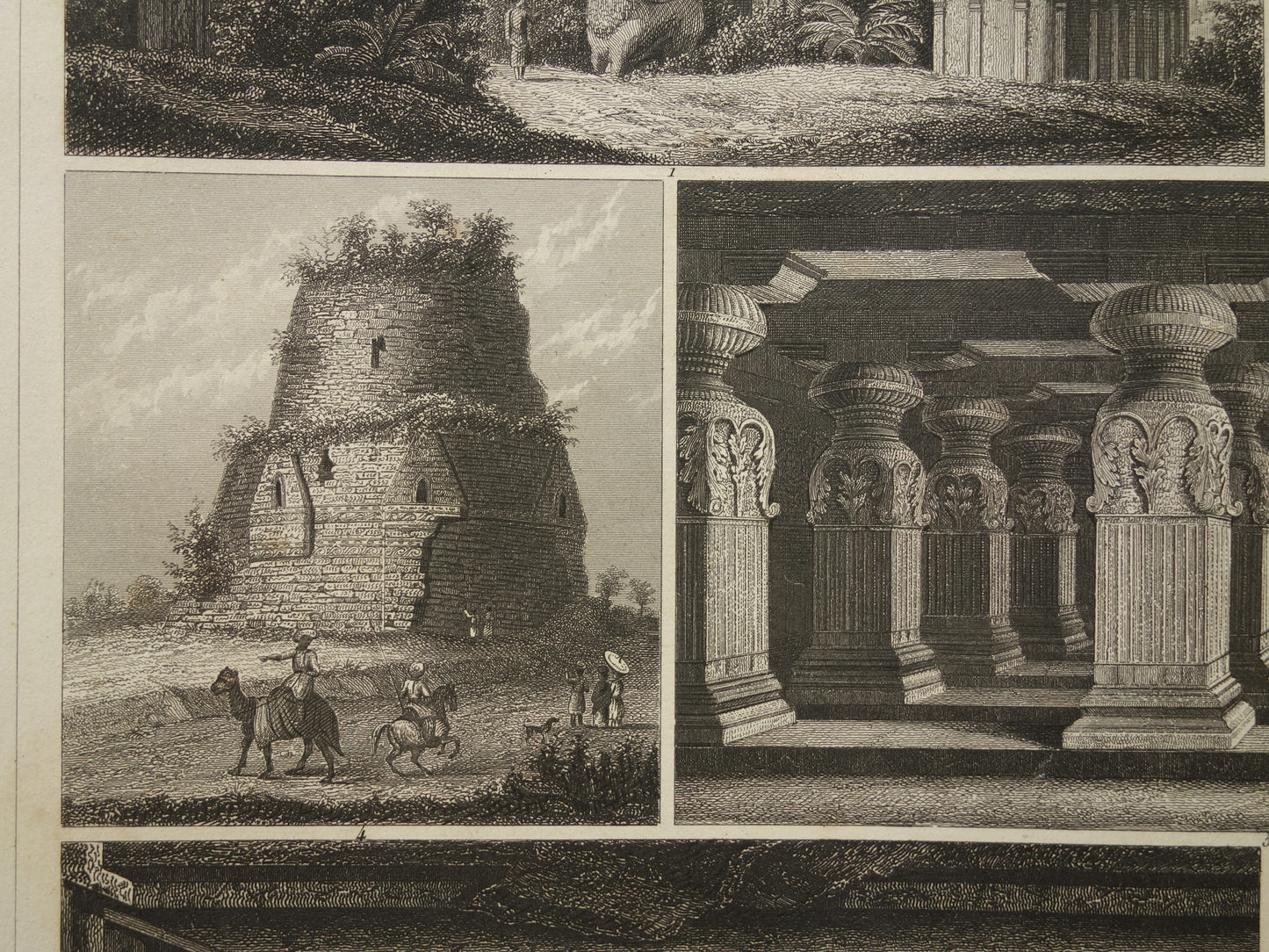Antieke tempels in India oude prent 1849 illustratie architectuur uit India vintage prints Grotten van Ellora