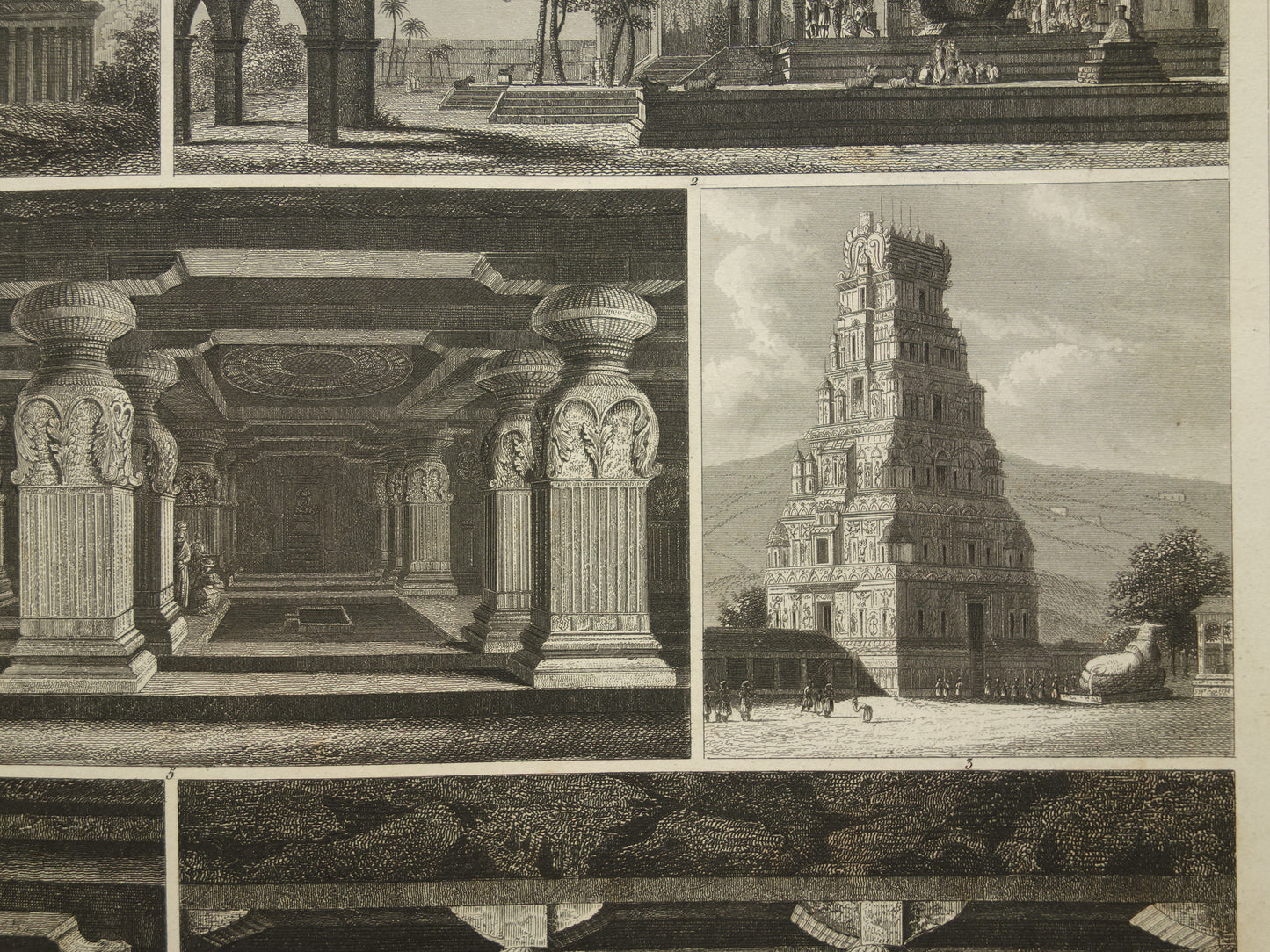 Antieke tempels in India oude prent 1849 illustratie architectuur uit India vintage prints Grotten van Ellora
