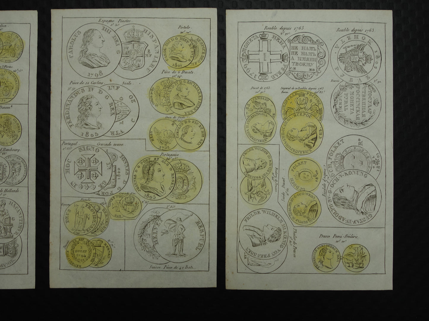 MUNTEN Set van 6 antieke prenten over Oude Munten 19e eeuw 1834 Print Illustratie numismatiek