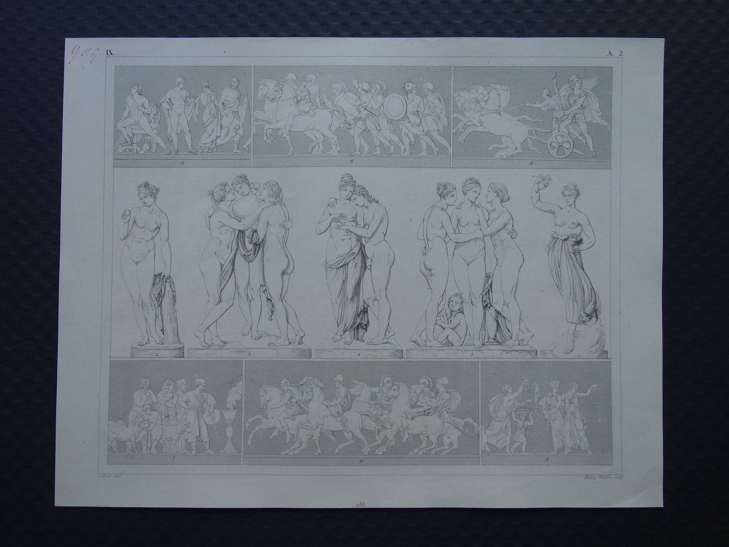 Bertel Thorvaldsen Oude prent kunstgeschiedenis Beeldhouwwerken Antonio Canova Originele antieke print Alexander fries Kunst Beeldhouwkunst vintage illustratie Beeldhouwer