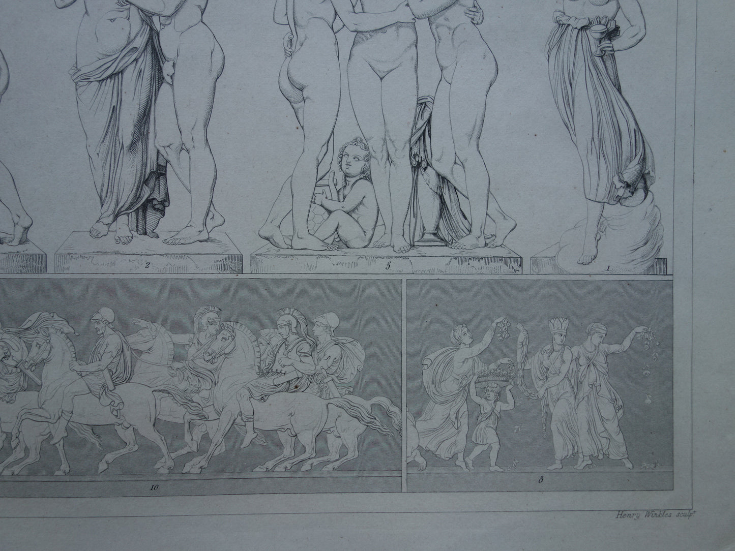 Bertel Thorvaldsen Oude prent kunstgeschiedenis Beeldhouwwerken Antonio Canova Originele antieke print Alexander fries Kunst Beeldhouwkunst vintage illustratie Beeldhouwer