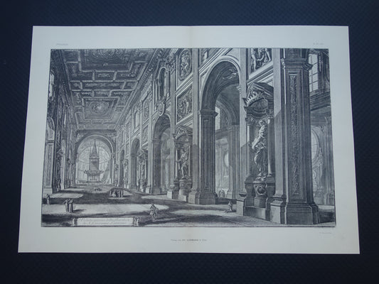 Antieke Piranesi prent van interieur Basiliek van Sint-Jan van Lateranen in Rome uit 1886 oude facsimile uit Vedute di Roma vintage print Basilica San Giovanni in Laterano