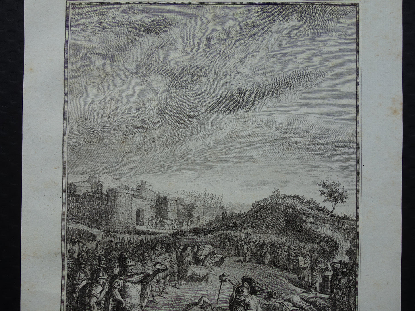Gevecht tussen de Horatii en de Curiatii Geschiedenis van Rome Antieke prent Originele 200+ jaar oude illustratie Romeinse mythologie