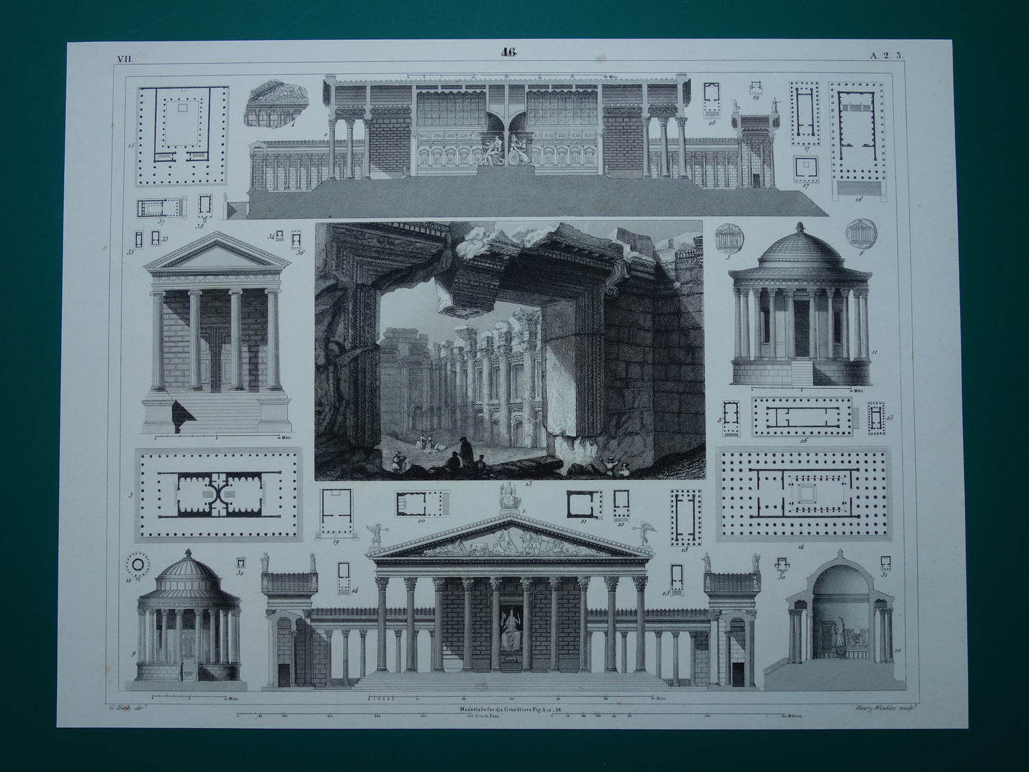 Baalbek & Tempel van Venus en Roma Antieke architectuur prent uit 1849 oude illustratie Griekse Romeinse bouwkunst origineel 175+ jaar oude gravure