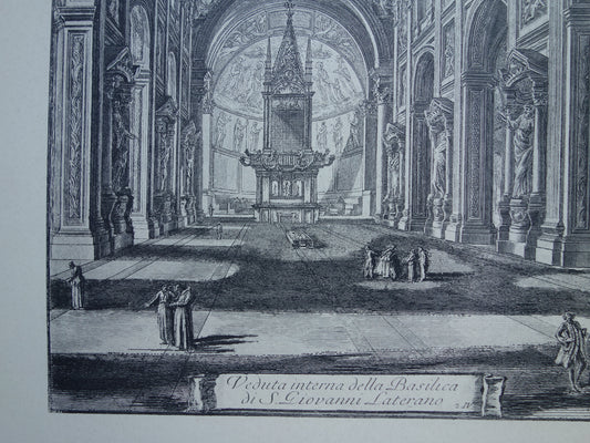 Antieke Piranesi prent van interieur Basiliek van Sint-Jan van Lateranen in Rome uit 1886 oude facsimile uit Vedute di Roma vintage print Basilica San Giovanni in Laterano