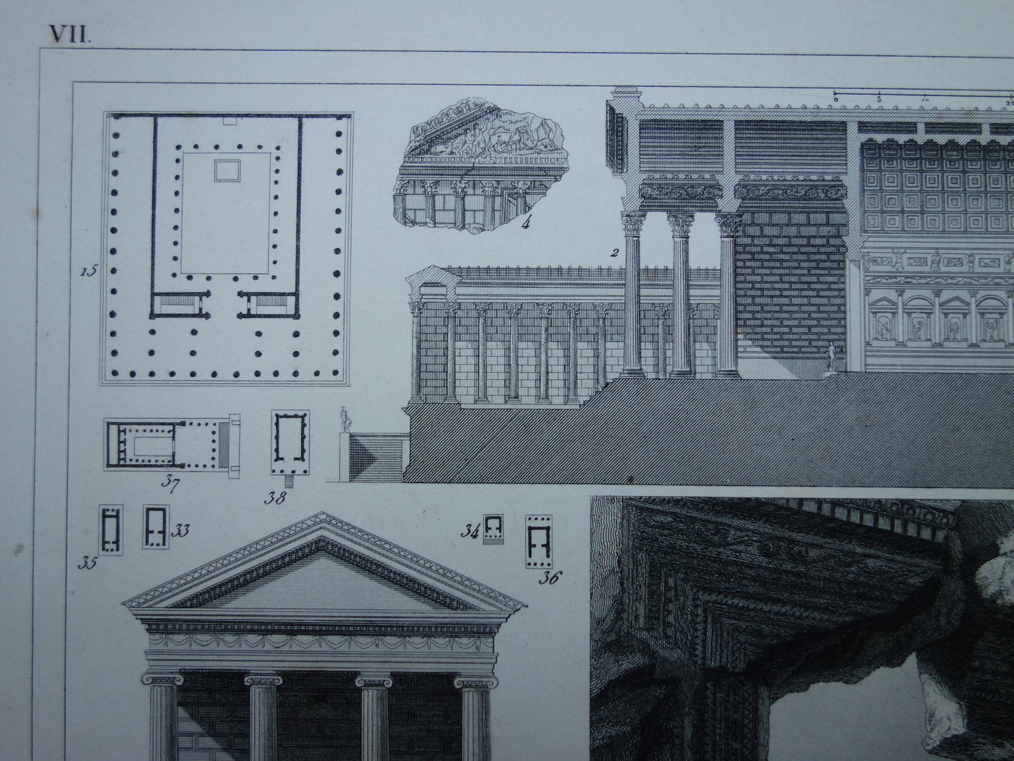 Baalbek & Tempel van Venus en Roma Antieke architectuur prent uit 1849 oude illustratie Griekse Romeinse bouwkunst origineel 175+ jaar oude gravure