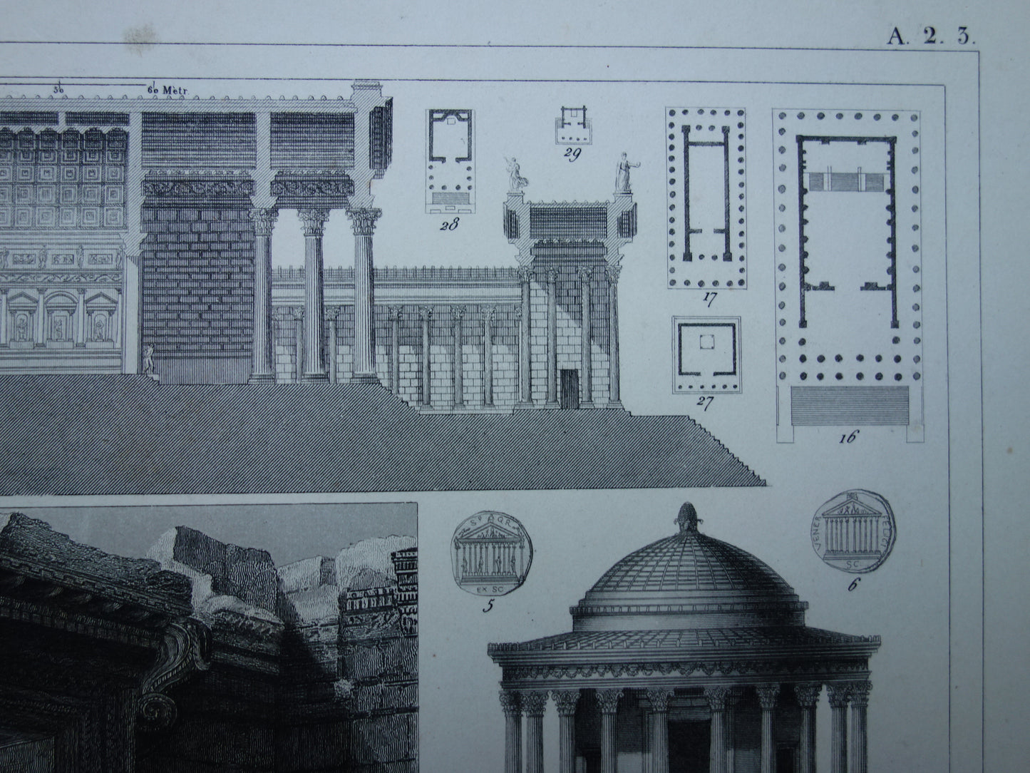 Baalbek & Tempel van Venus en Roma Antieke architectuur prent uit 1849 oude illustratie Griekse Romeinse bouwkunst origineel 175+ jaar oude gravure