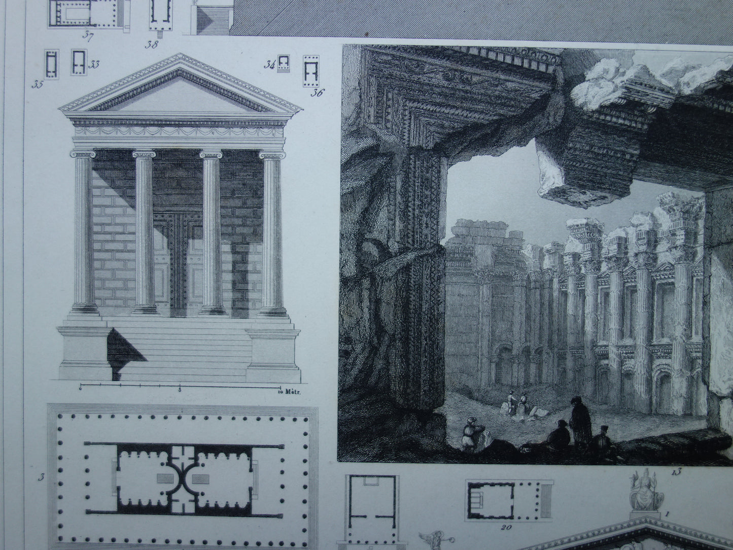 Baalbek & Tempel van Venus en Roma Antieke architectuur prent uit 1849 oude illustratie Griekse Romeinse bouwkunst origineel 175+ jaar oude gravure