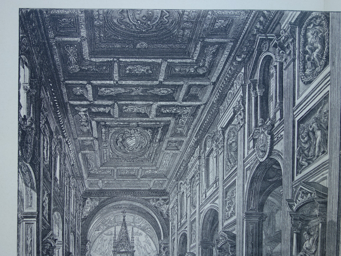 Antieke Piranesi prent van interieur Basiliek van Sint-Jan van Lateranen in Rome uit 1886 oude facsimile uit Vedute di Roma vintage print Basilica San Giovanni in Laterano