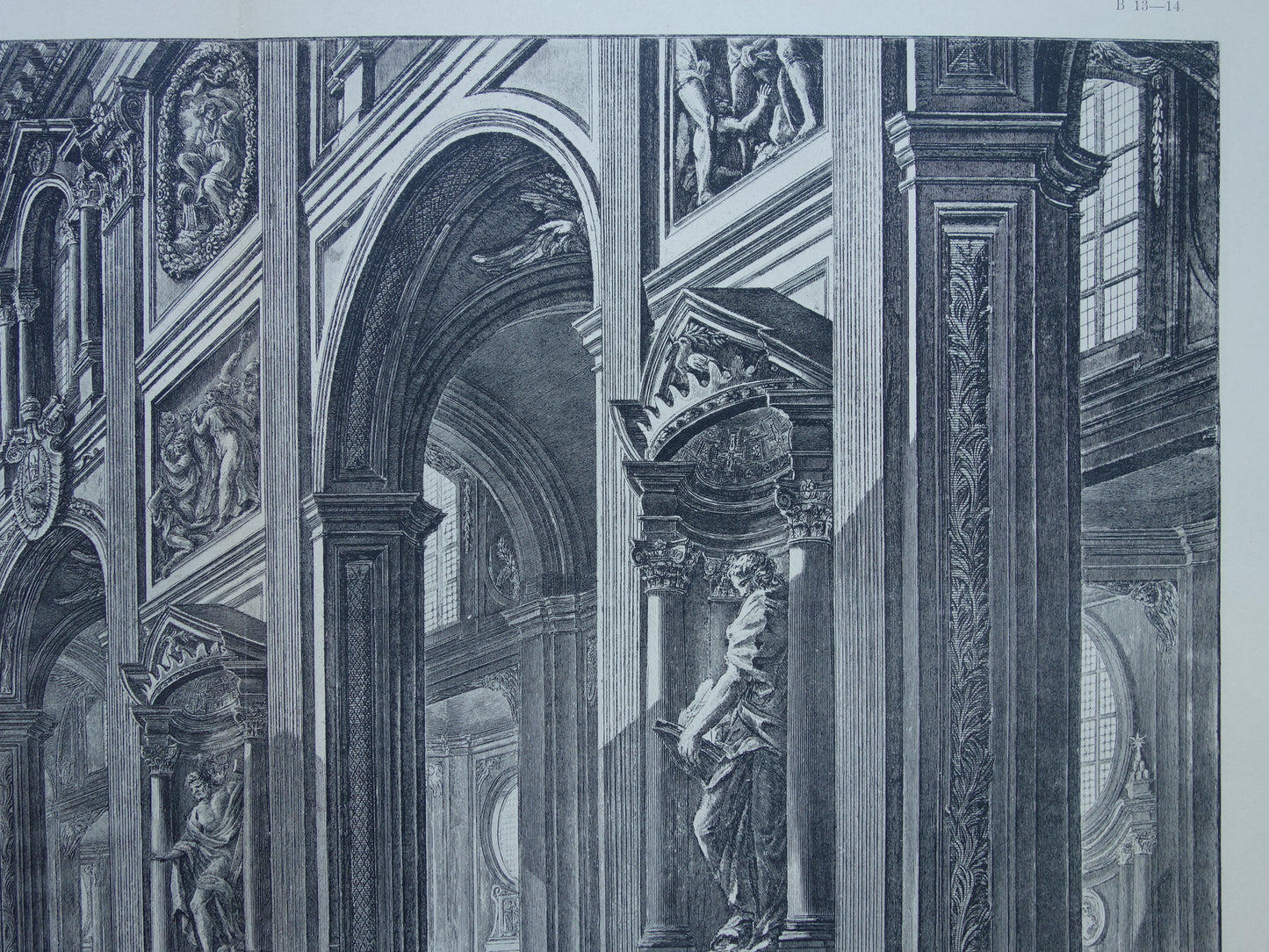 Antieke Piranesi prent van interieur Basiliek van Sint-Jan van Lateranen in Rome uit 1886 oude facsimile uit Vedute di Roma vintage print Basilica San Giovanni in Laterano