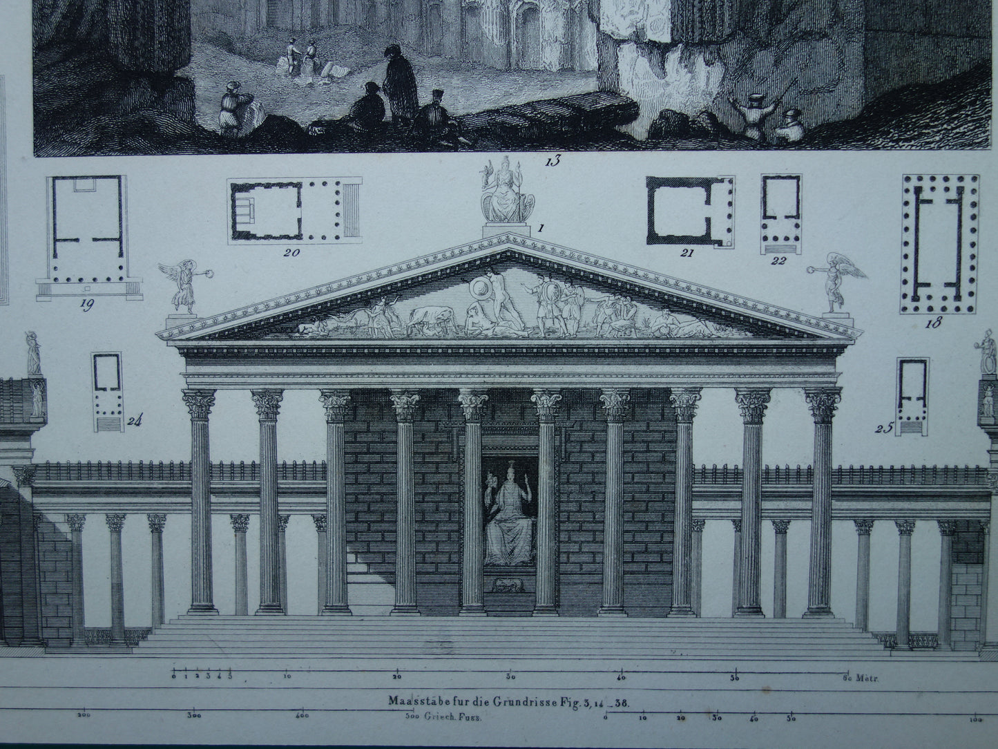 Baalbek & Tempel van Venus en Roma Antieke architectuur prent uit 1849 oude illustratie Griekse Romeinse bouwkunst origineel 175+ jaar oude gravure