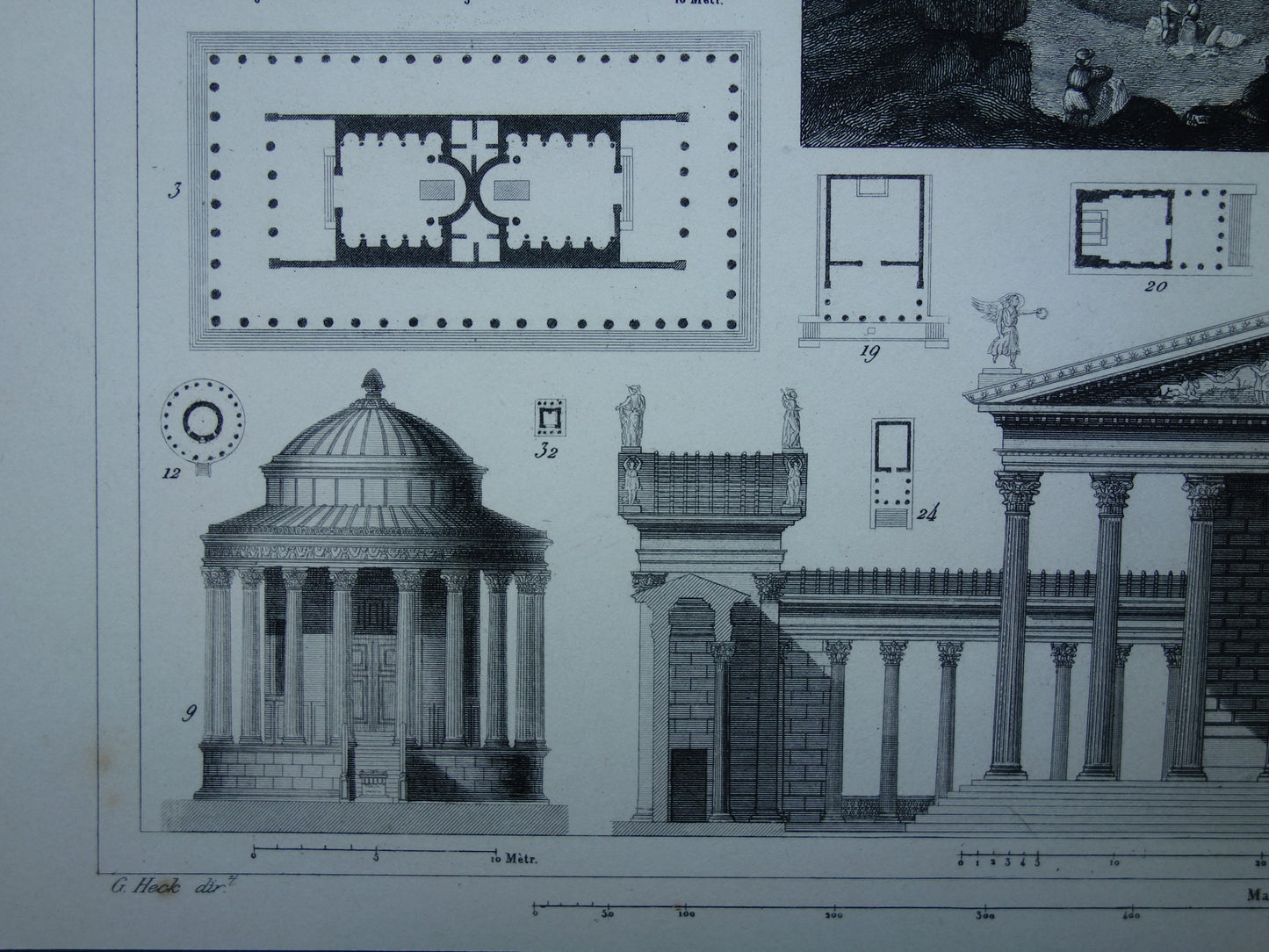 Baalbek & Tempel van Venus en Roma Antieke architectuur prent uit 1849 oude illustratie Griekse Romeinse bouwkunst origineel 175+ jaar oude gravure