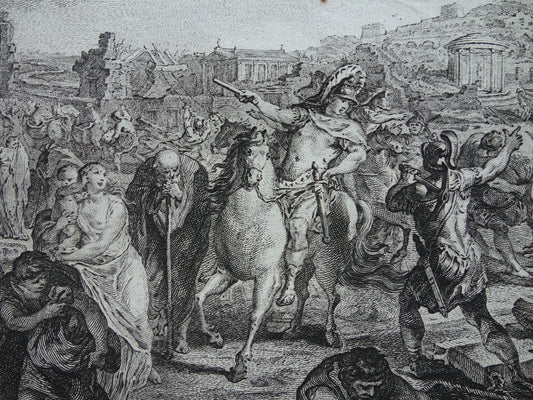 Alba Longa vernietigd Geschiedenis van Rome Antieke prent Originele 200+ jaar oude illustratie Romeinse mythologie Horatius