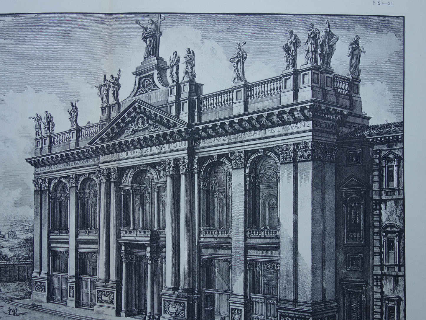 Oude Piranesi prent van Basiliek van Sint-Jan van Lateranen in Rome uit 1886 antieke facsimile uit Vedute di Roma vintage print Basilica San Giovanni in Laterano