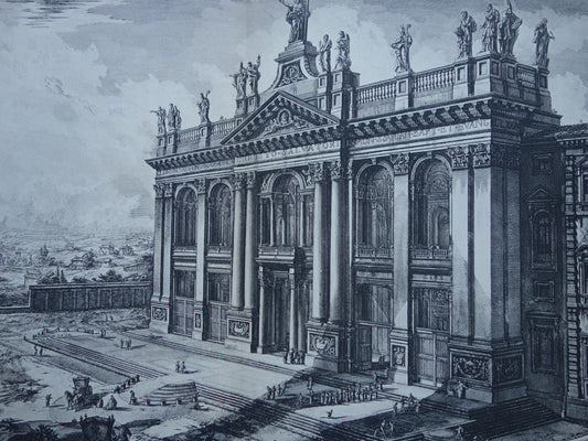 Oude Piranesi prent van Basiliek van Sint-Jan van Lateranen in Rome uit 1886 antieke facsimile uit Vedute di Roma vintage print Basilica San Giovanni in Laterano