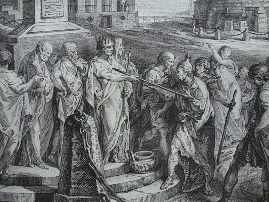 Ancus Marcius Geschiedenis van Rome Antieke prent Originele 200+ jaar oude illustratie Romeinse mythologie