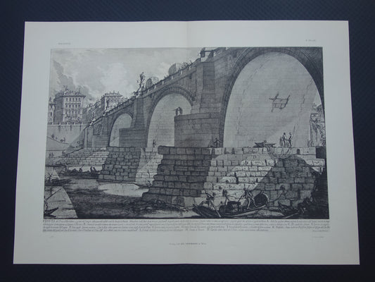 Oude prent van Ponte S. Angelo Rome uit 1886 antieke facsimile Piranesi Veduta del Ponte d'Elio Adriano vintage print poster