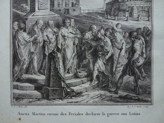 Ancus Marcius Geschiedenis van Rome Antieke prent Originele 200+ jaar oude illustratie Romeinse mythologie