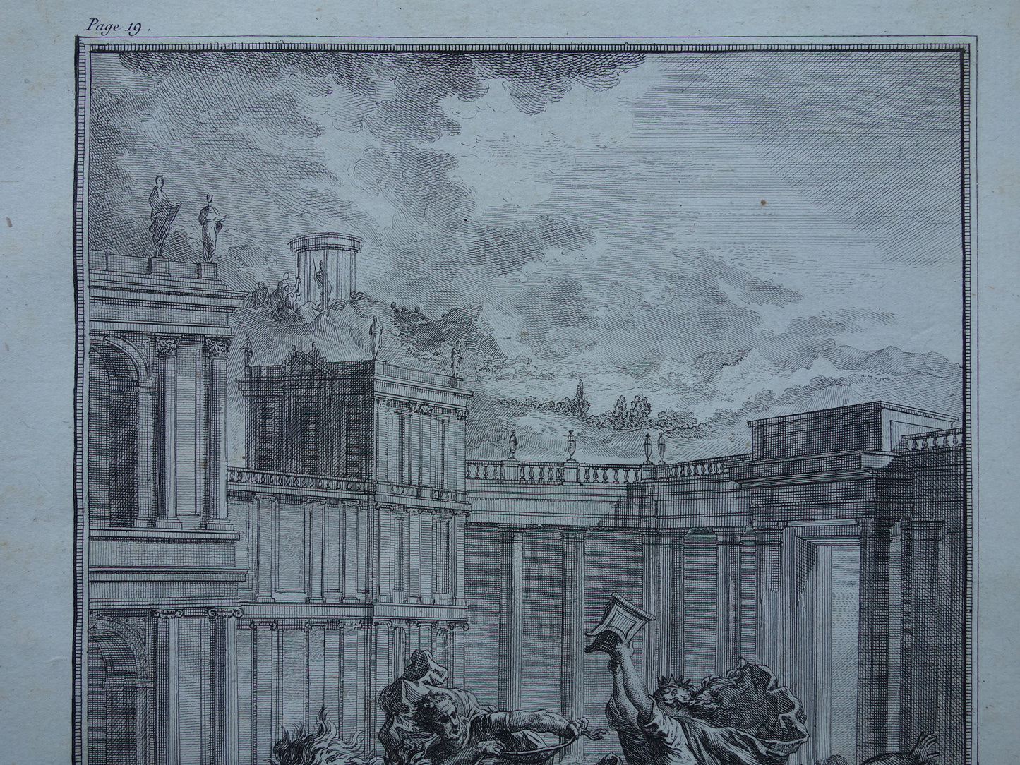 Tullia Minor rijdt over lijk Romeinse koning Servius Tullius Geschiedenis van Rome Antieke prent Originele 200+ jaar oude illustratie Romeinse mythologie