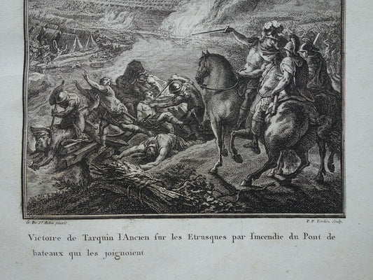 Victoire de Tarquin láncien sur les Etrusques par l'incendie du pont de bateaux quie les joignoient
