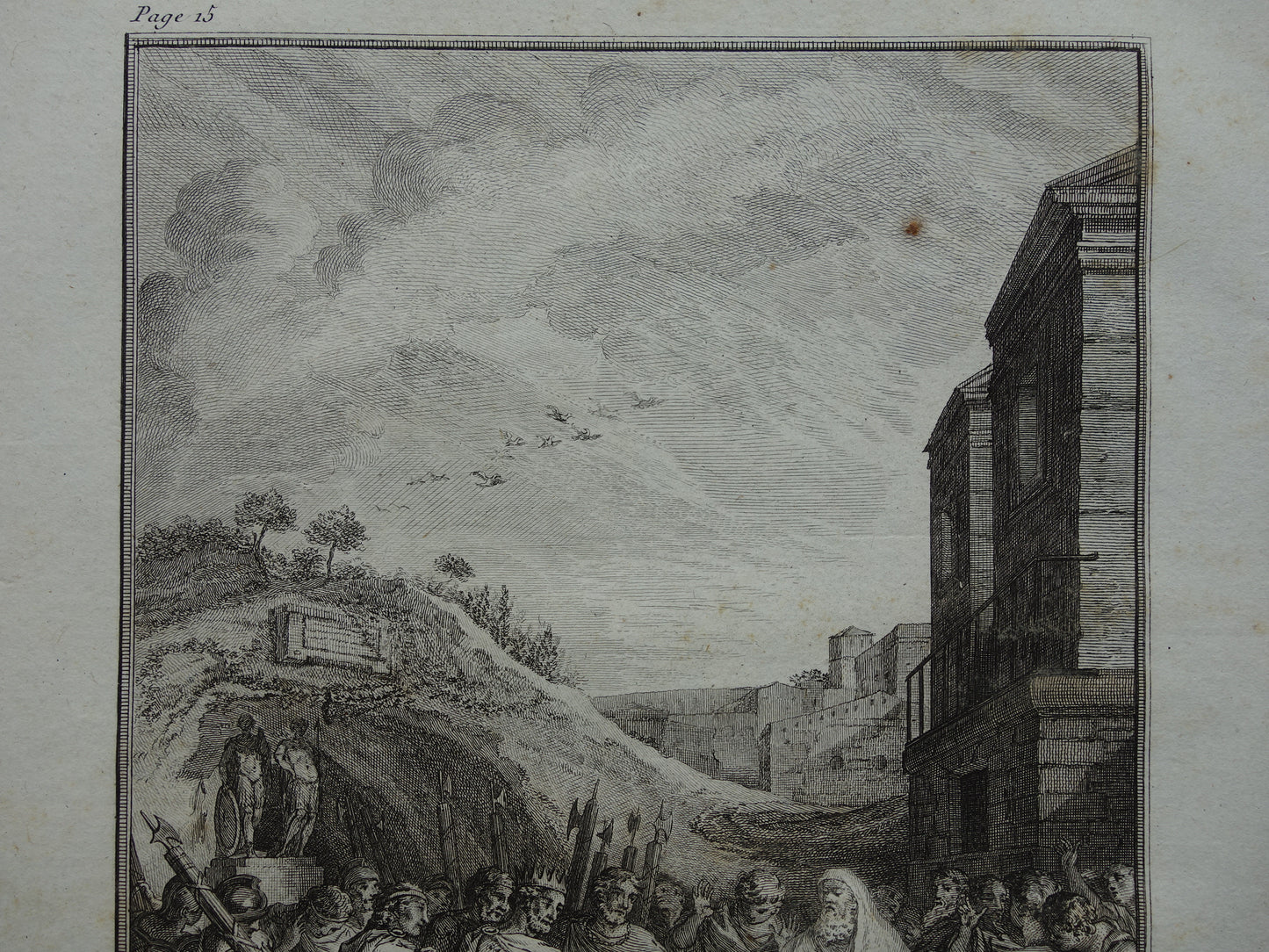 Koning Tarquinius Geschiedenis van Rome Antieke prent Originele 200+ jaar oude illustratie Romeinse mythologie Priester Accius Nevius