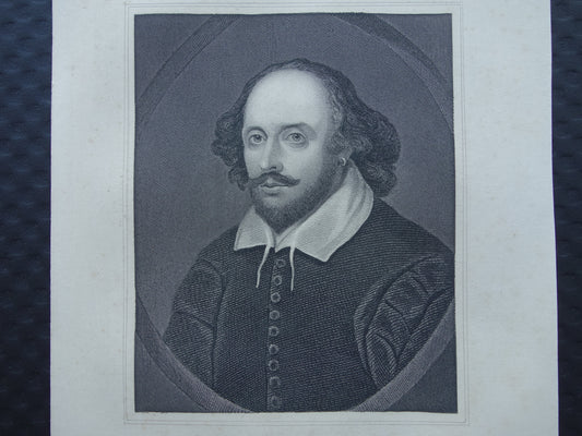 William Shakespeare portret oude prent 1860 originele antieke gravure handtekening