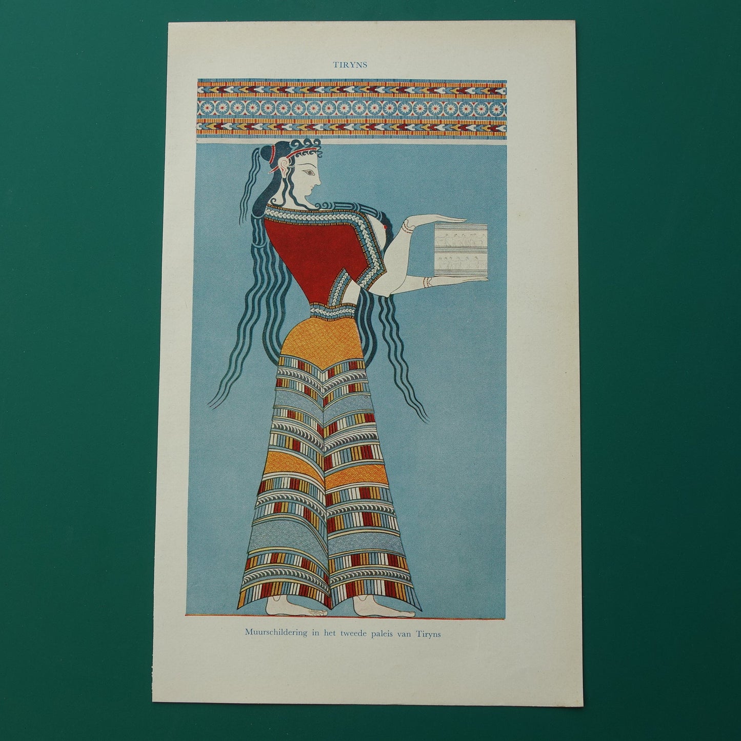 TIRYNS Oude prent muurschildering paleis Tiryns uit 1938 originele vintage illustratie Mycene Oud-Griekenland