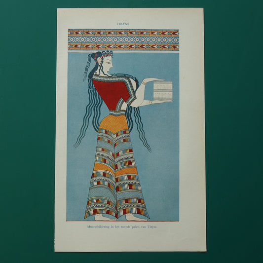 TIRYNS Oude prent muurschildering paleis Tiryns uit 1938 originele vintage illustratie Mycene Oud-Griekenland