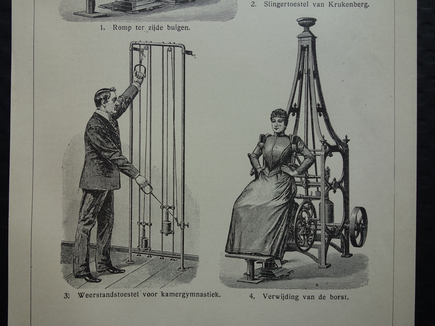 FITNESS oude prent uit het jaar 1908 van Fitness apparatuur originele antieke vintage prints sport apparaten