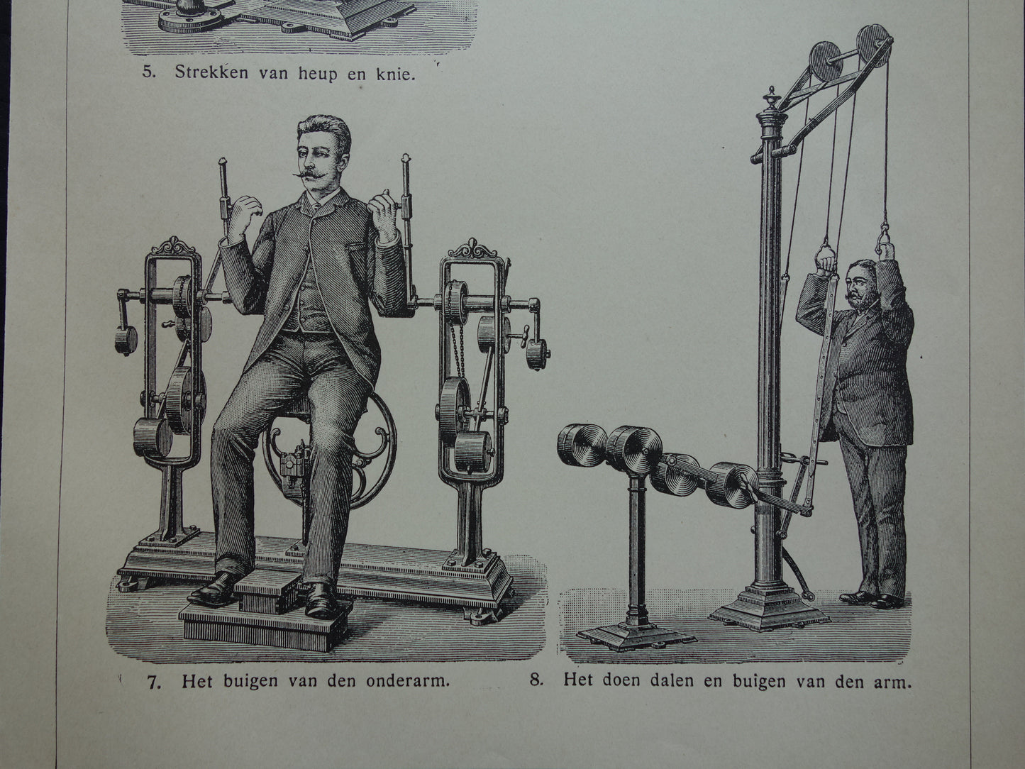 FITNESS oude prent uit het jaar 1908 van Fitness apparatuur originele antieke vintage prints sport apparaten