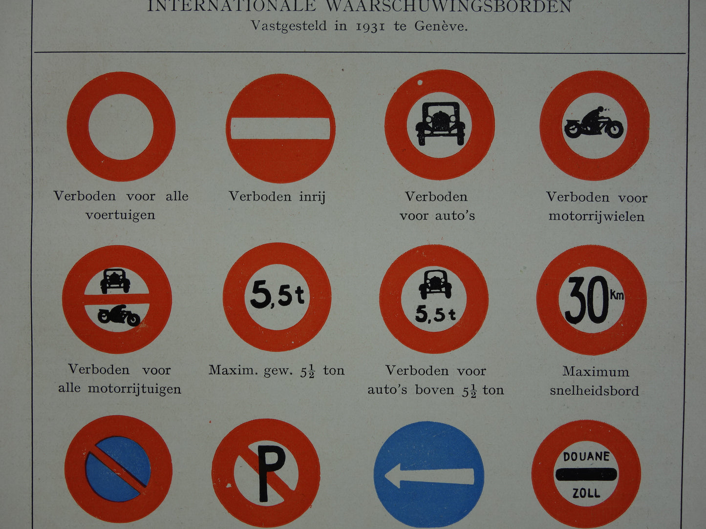 VERKEERSBORDEN oude prent 1933 originele vintage Nederlandse illustratie van Verkeersbord afbeeldingenverkeer prenten