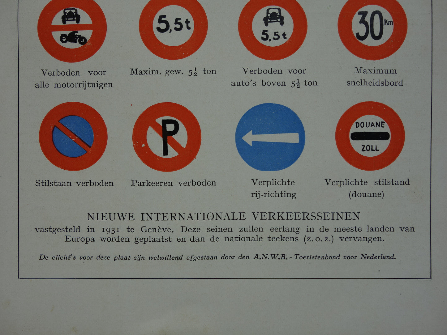 VERKEERSBORDEN oude prent 1933 originele vintage Nederlandse illustratie van Verkeersbord afbeeldingenverkeer prenten