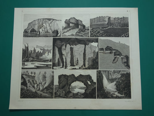 GEOLOGIE oude prent Originele 175+ jaar oude illustratie rotsformaties vintage prints