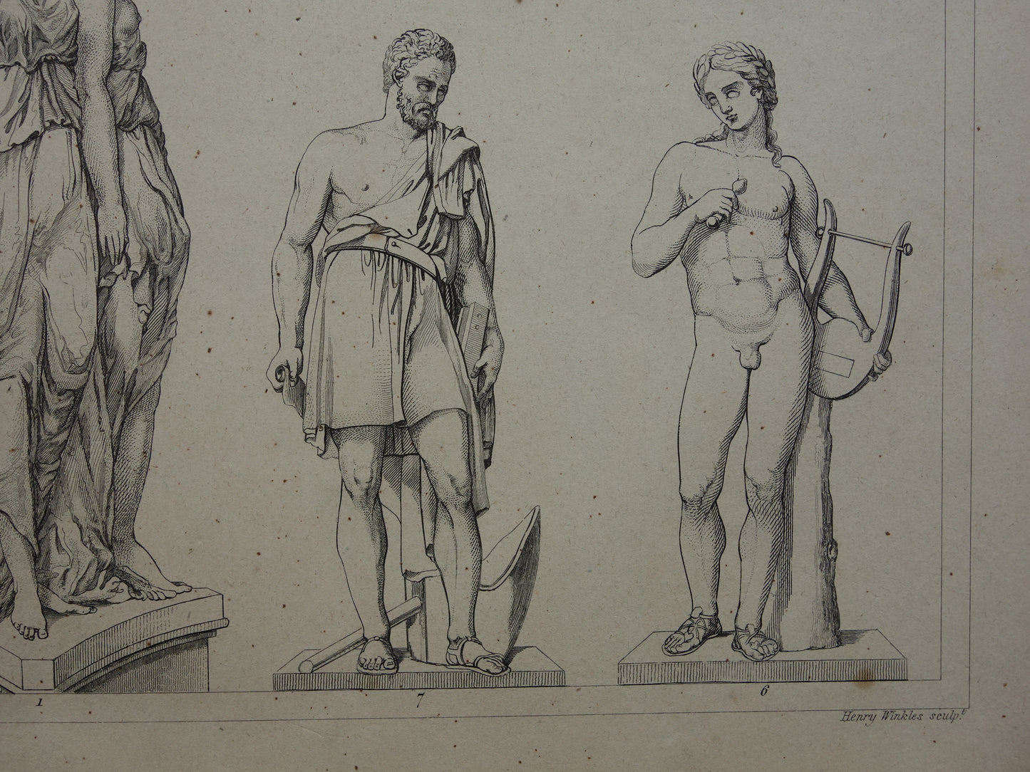 Oude prent kunstgeschiedenis Beeldhouwwerken Michelangelo Originele antieke print Bertel Thorvaldsen Germain Pilon Kunst Beeldhouwkunst vintage illustratie Beeldhouwer