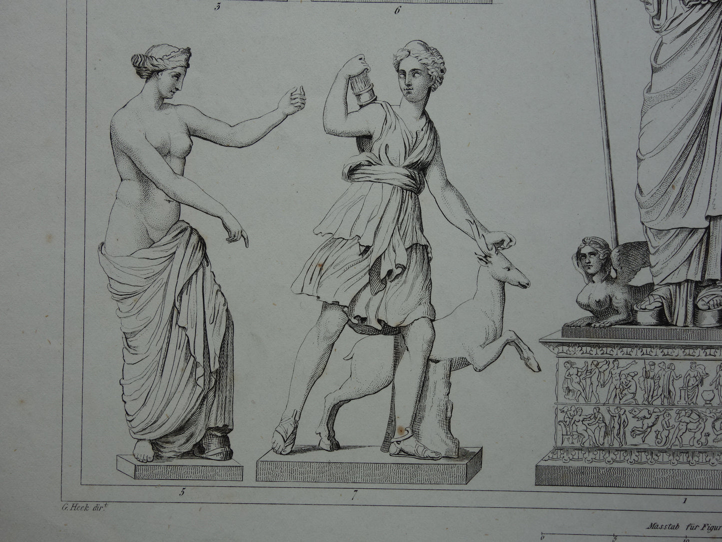 Oude prent kunstgeschiedenis Griekse beelden Phidias Minerva Originele antieke print Venus de Milo Kunst Beeldhouwkunst vintage illustratie Beeldhouwwerken