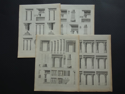 Klassieke Bouworden Oude Architectuur print set van 4 prenten Grieks Romeinse Bouworde