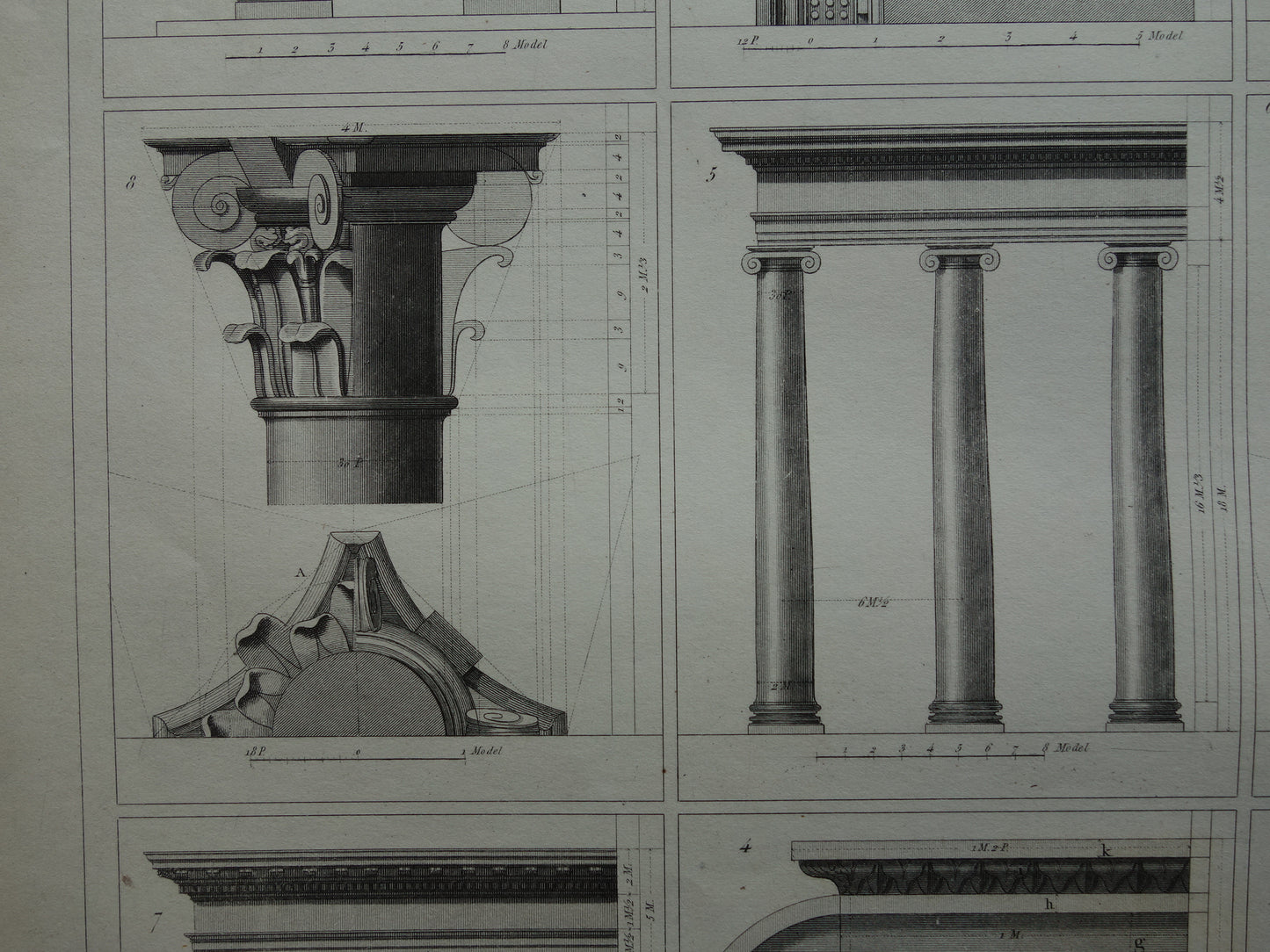 Klassieke Bouworden Oude Architectuur print set van 4 prenten Grieks Romeinse Bouworde