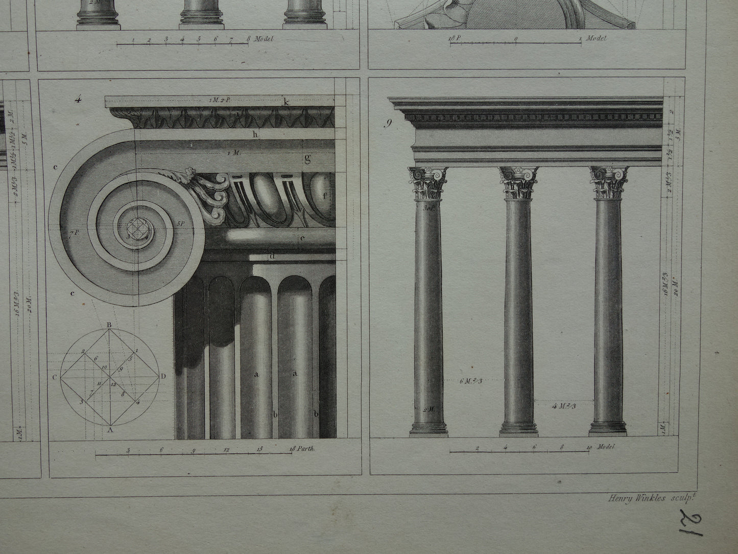 Klassieke Bouworden Oude Architectuur print set van 4 prenten Grieks Romeinse Bouworde