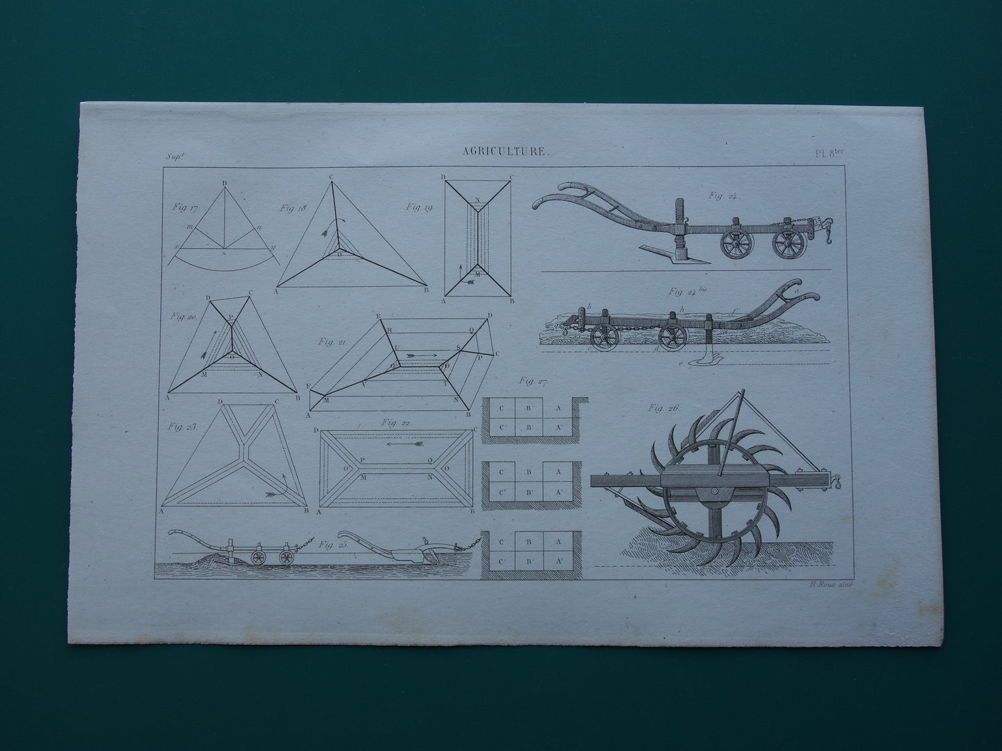 LANDBOUW Set van 3 antieke prenten Gereedschap Machines Boerderij Oude Franse Print Illustratie Ploeg Drainage