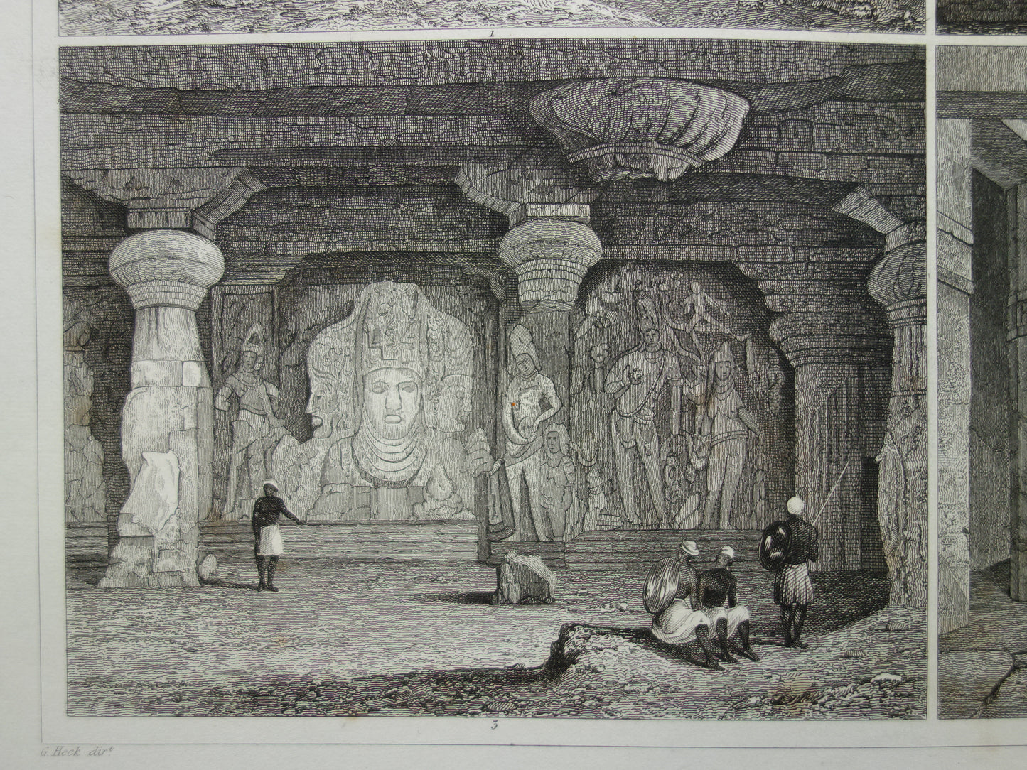 Oude tempels in India antieke architectuur prent 1849 originele vintage illustratie Indiase tempel vintage prints Grotten van Ellora