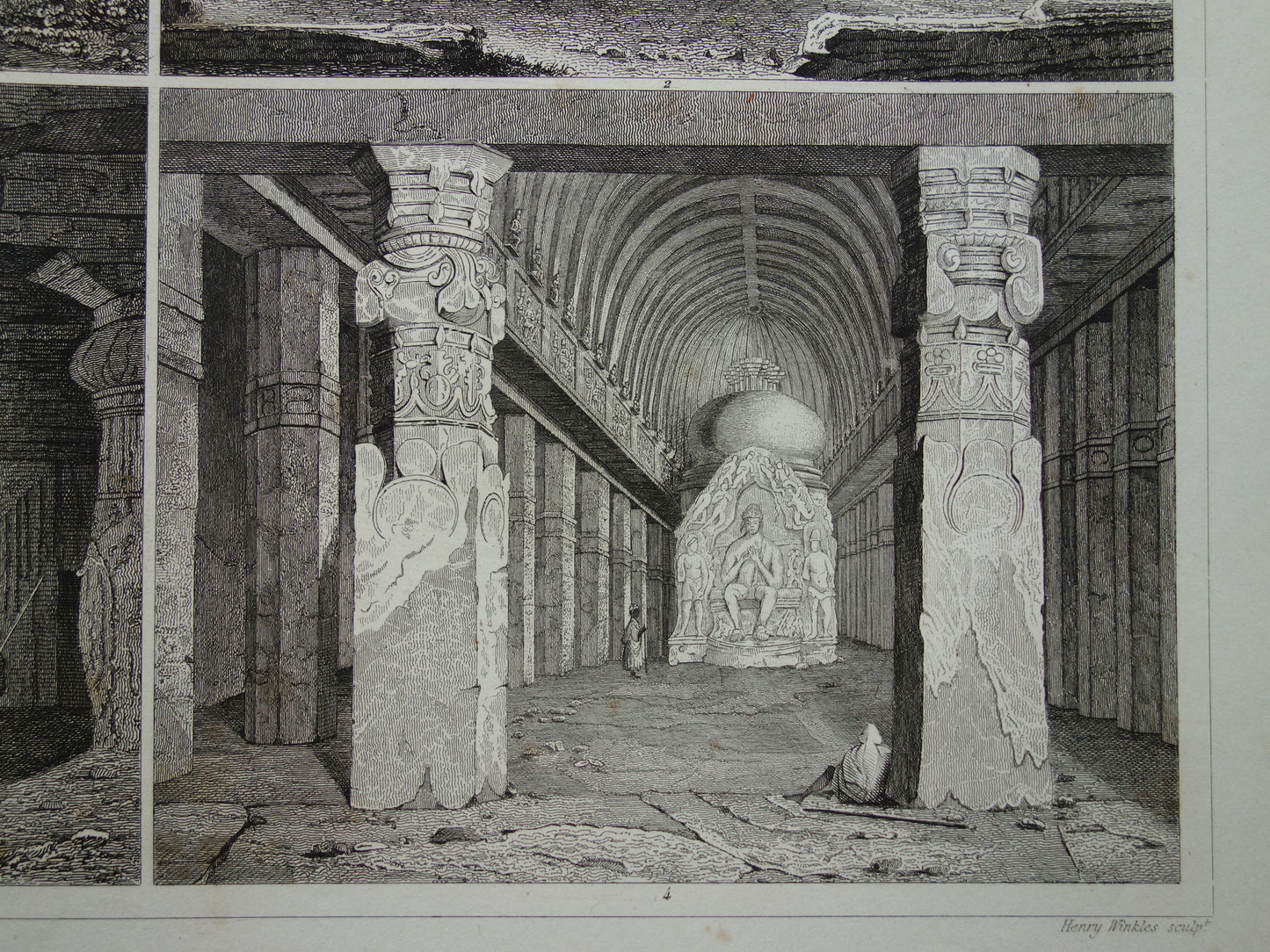 Oude tempels in India antieke architectuur prent 1849 originele vintage illustratie Indiase tempel vintage prints Grotten van Ellora