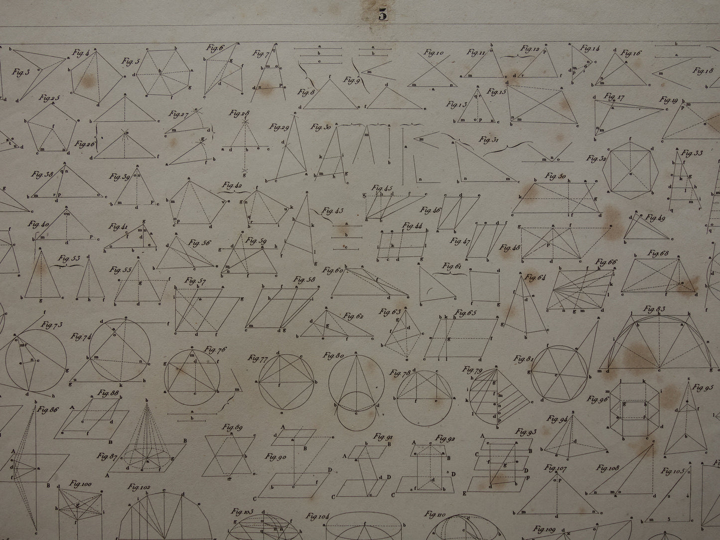 Oude geometrie prenten uit 1849 set van 3 originele antieke prints trigonometrie stereometrie kegels vintage illustratie wiskunde