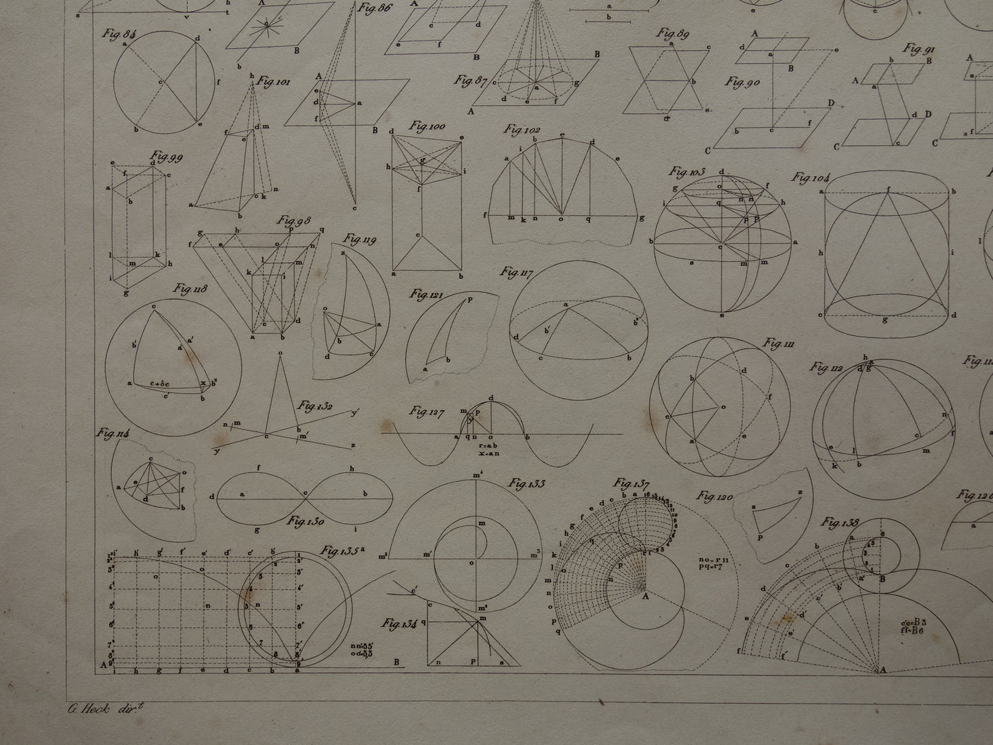 Oude geometrie prenten uit 1849 set van 3 originele antieke prints trigonometrie stereometrie kegels vintage illustratie wiskunde