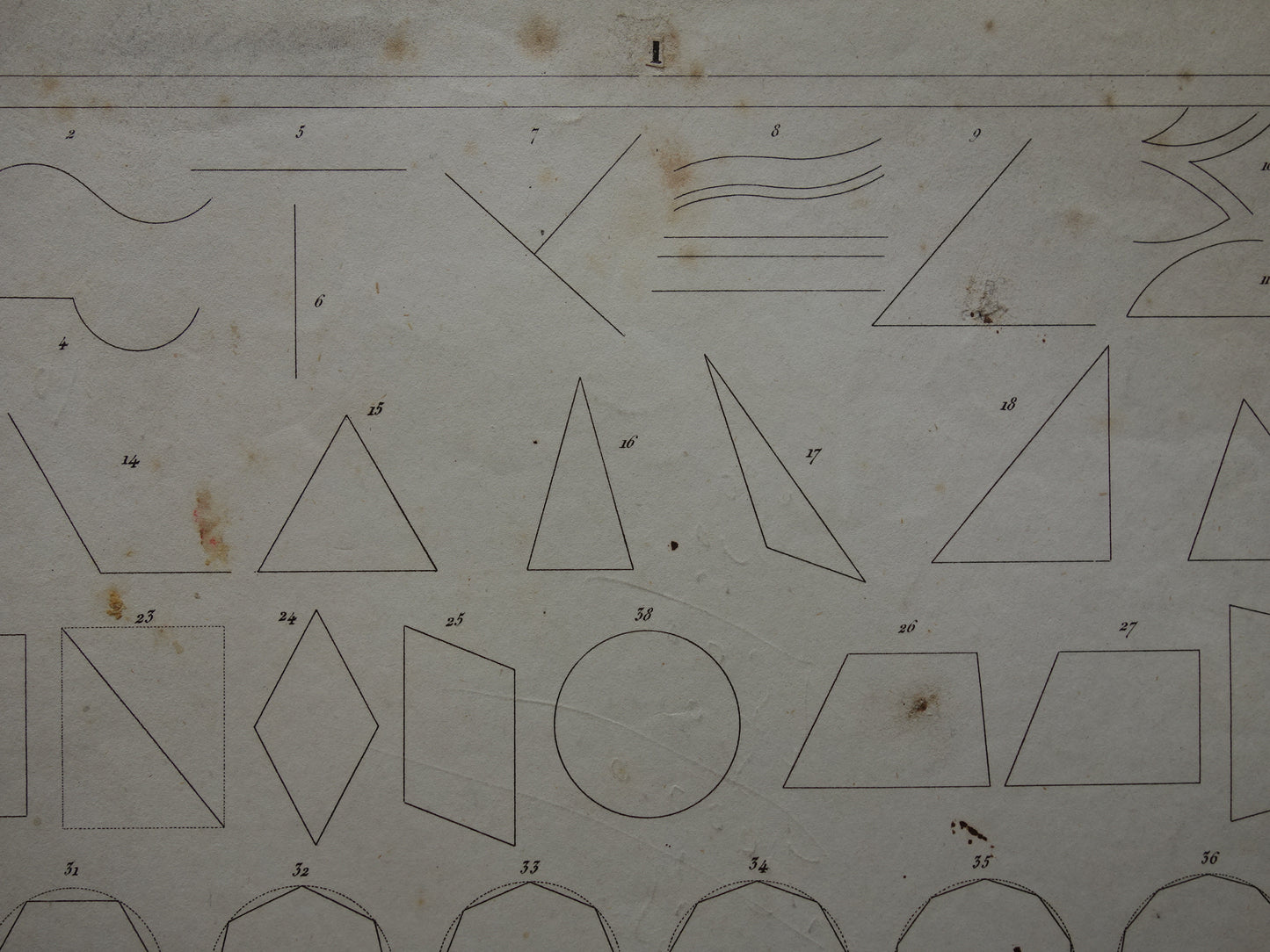 Oude geometrie prenten uit 1849 set van 3 originele antieke prints trigonometrie stereometrie kegels vintage illustratie wiskunde