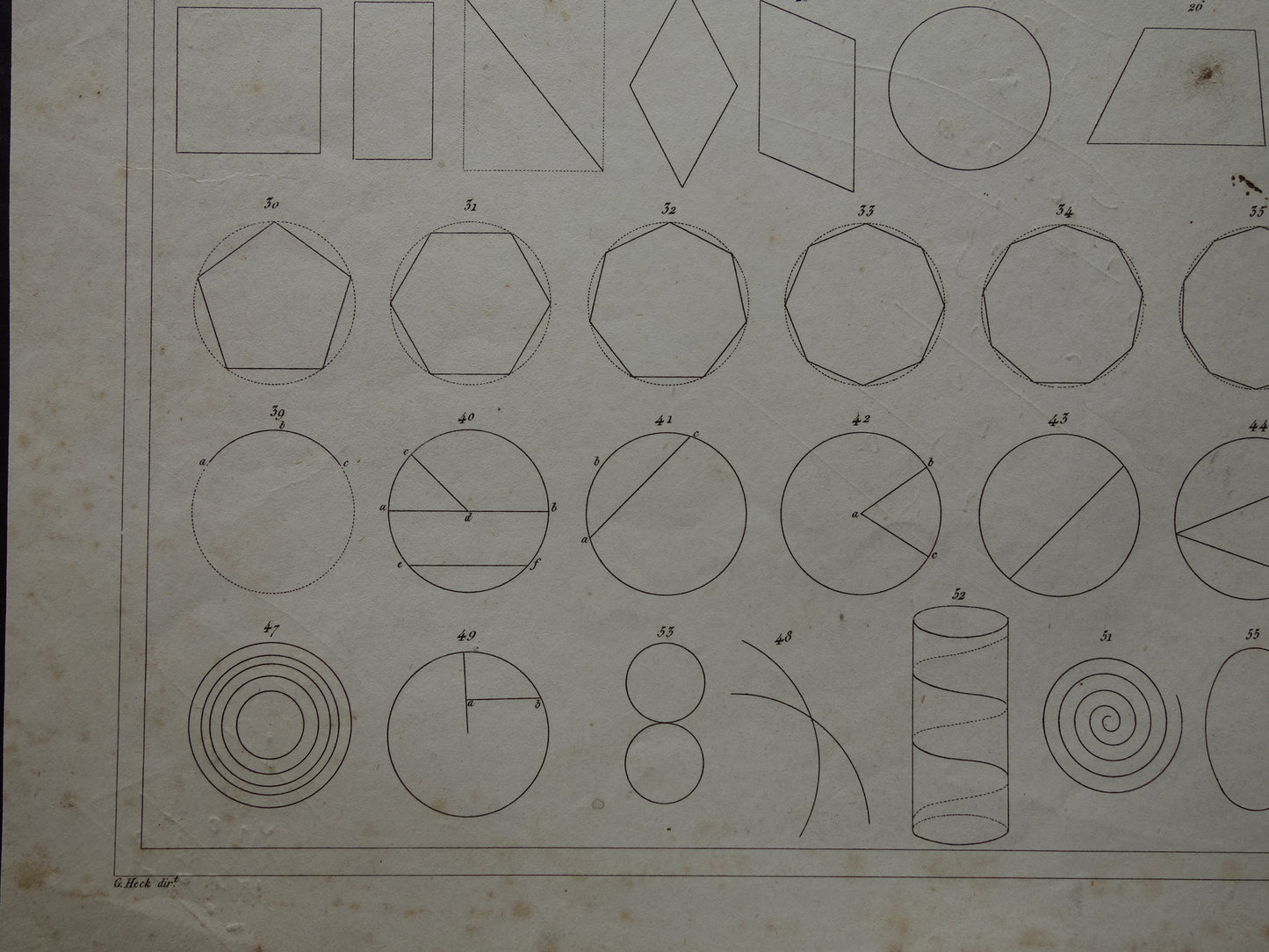 Oude geometrie prenten uit 1849 set van 3 originele antieke prints trigonometrie stereometrie kegels vintage illustratie wiskunde