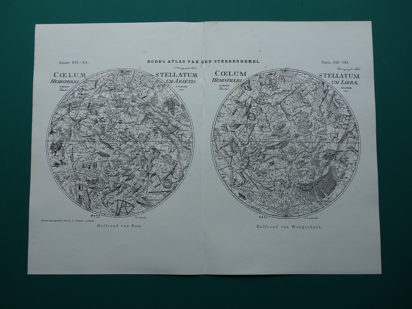 Antieke astronomie prent van de noordelijke en zuidelijke sterrenhemel 1898 originele vintage print sterrenbeelden oude astrologie print